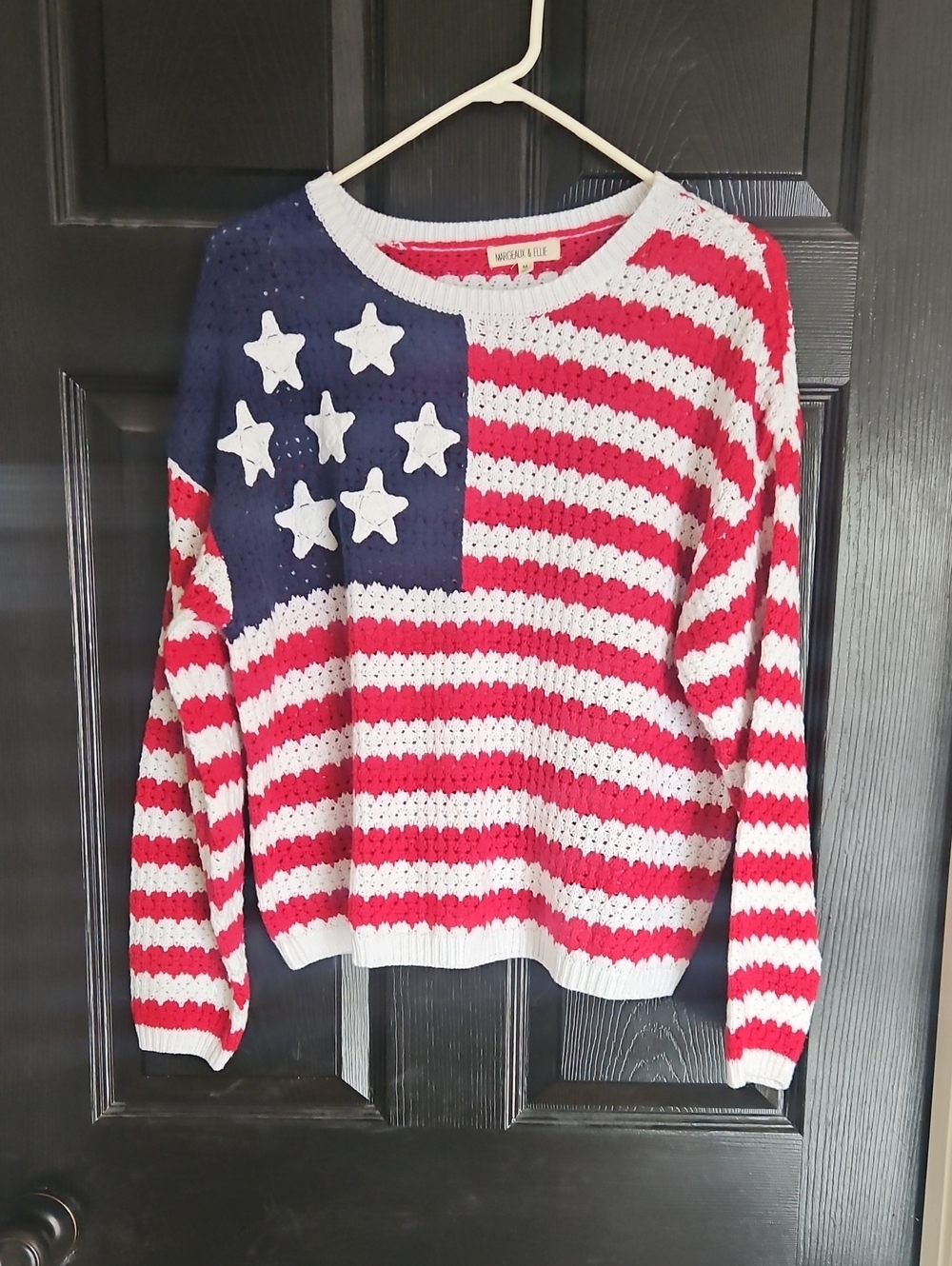 Women’s Red White Blue Flag Knit Sweater - Vintage Vibe